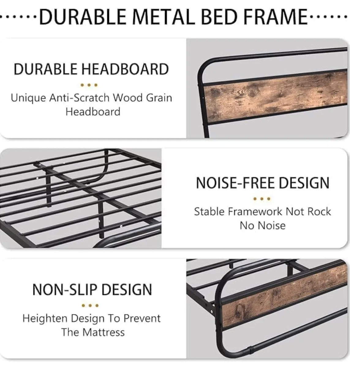 King Size Bed Frame with Storage Wooden Headboard - Image 3