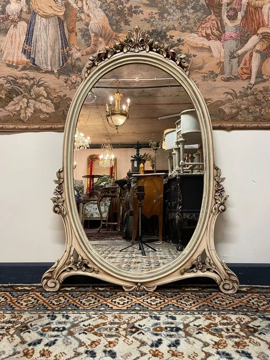 Ornate Oval Parcel Gilt & Painted Mirror - Image 1