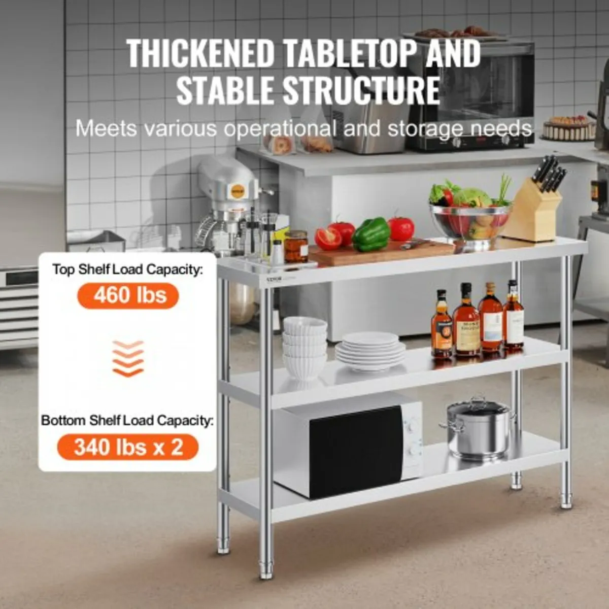 Prep Table Commercial Kitchen Work Table 14"x48" - Image 3