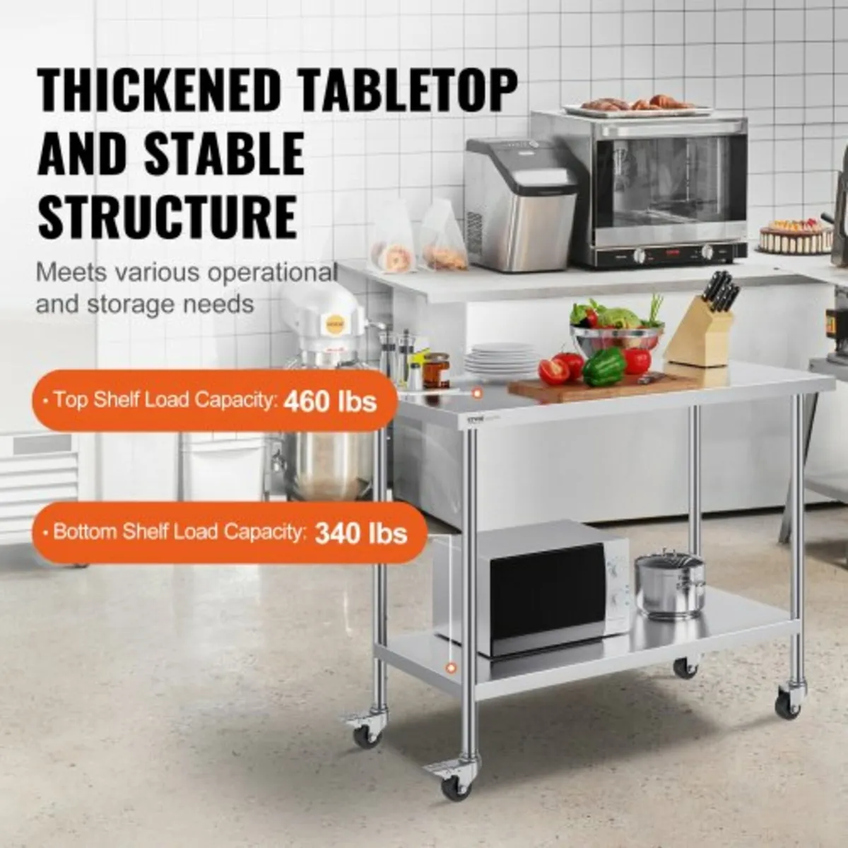 Table Commercial Prep Table 24x48 Inch With 4 Cast - Image 2