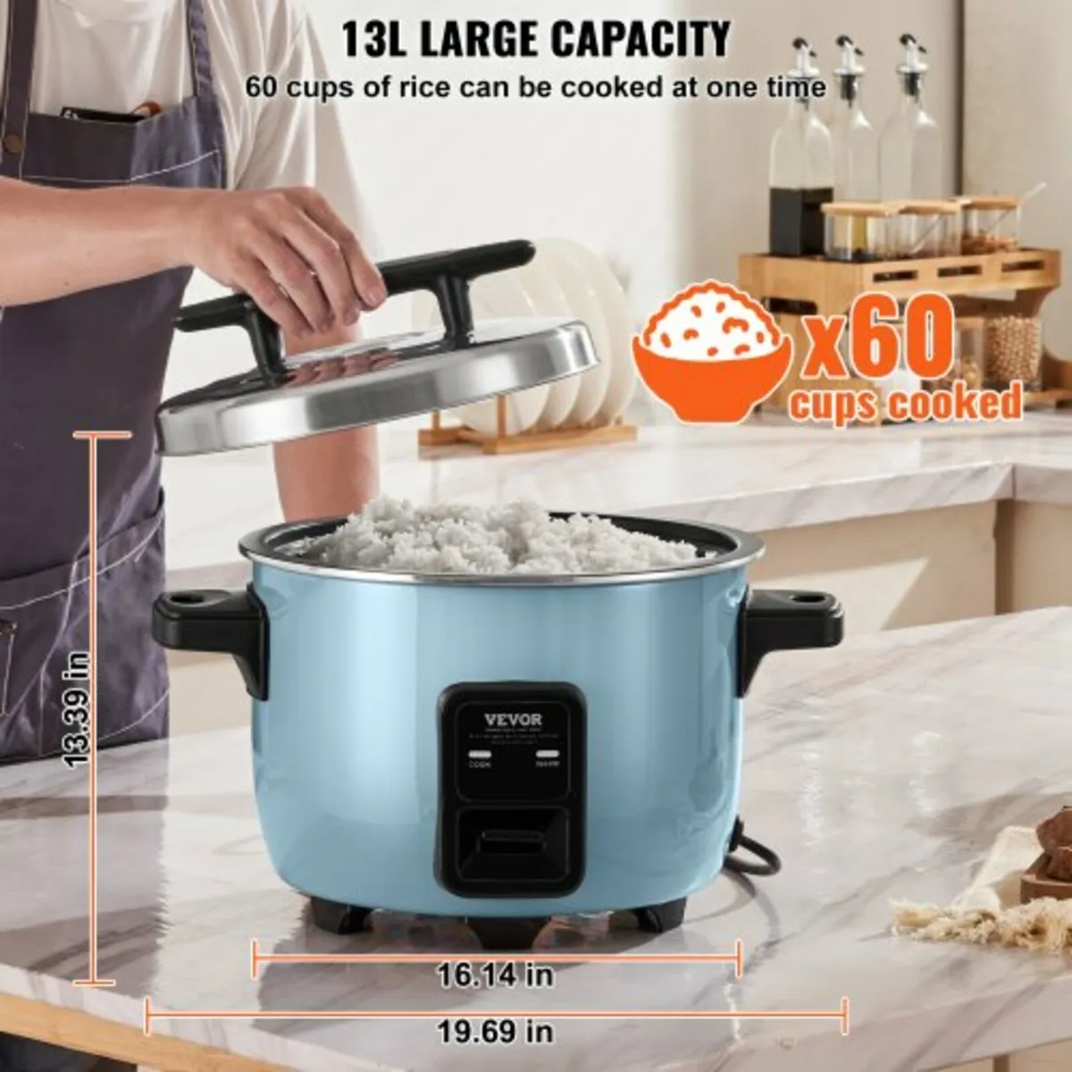 Commercial Rice Cooker 60-Cup Non-Stick Pot 13L 24 - Image 3