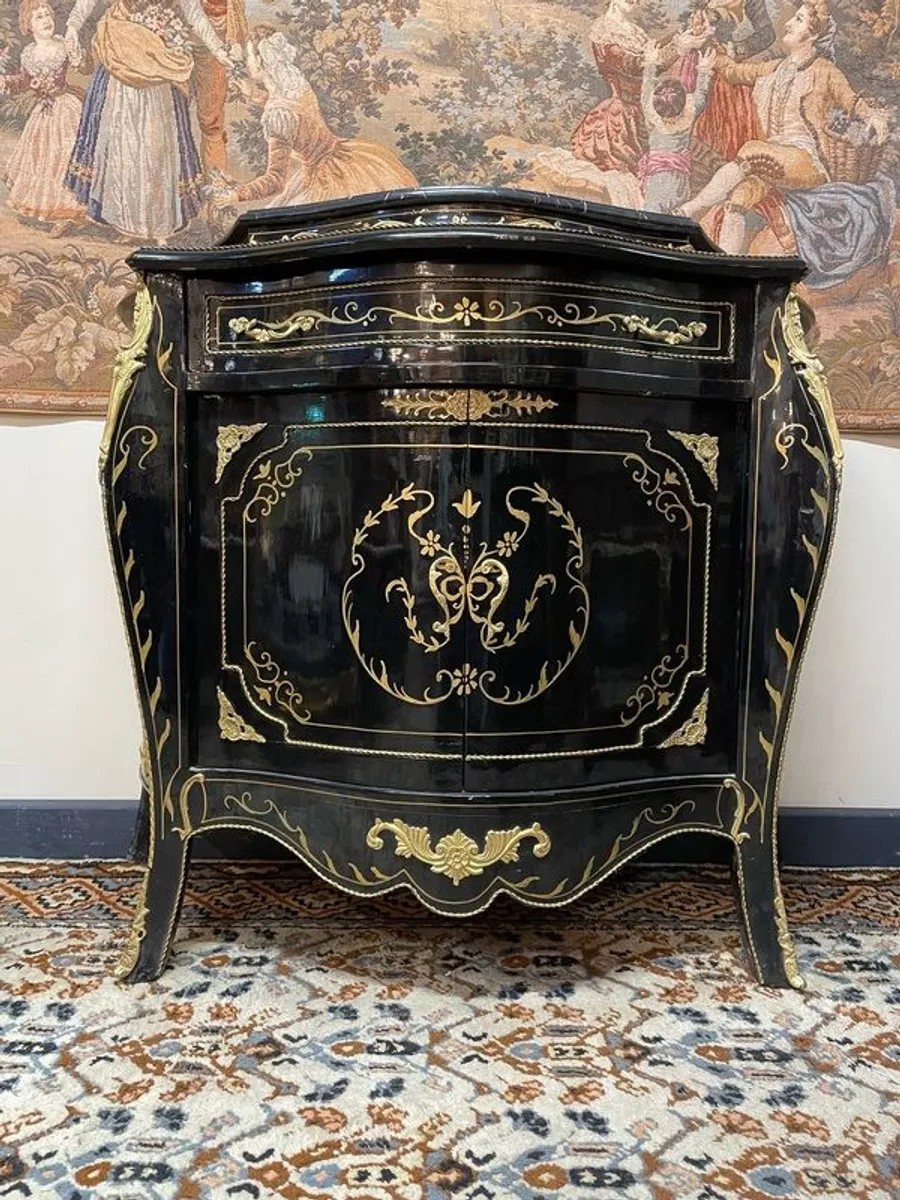 Napoleon III Style Ebonised Side Cabinet with Black Marble Top - Image 1