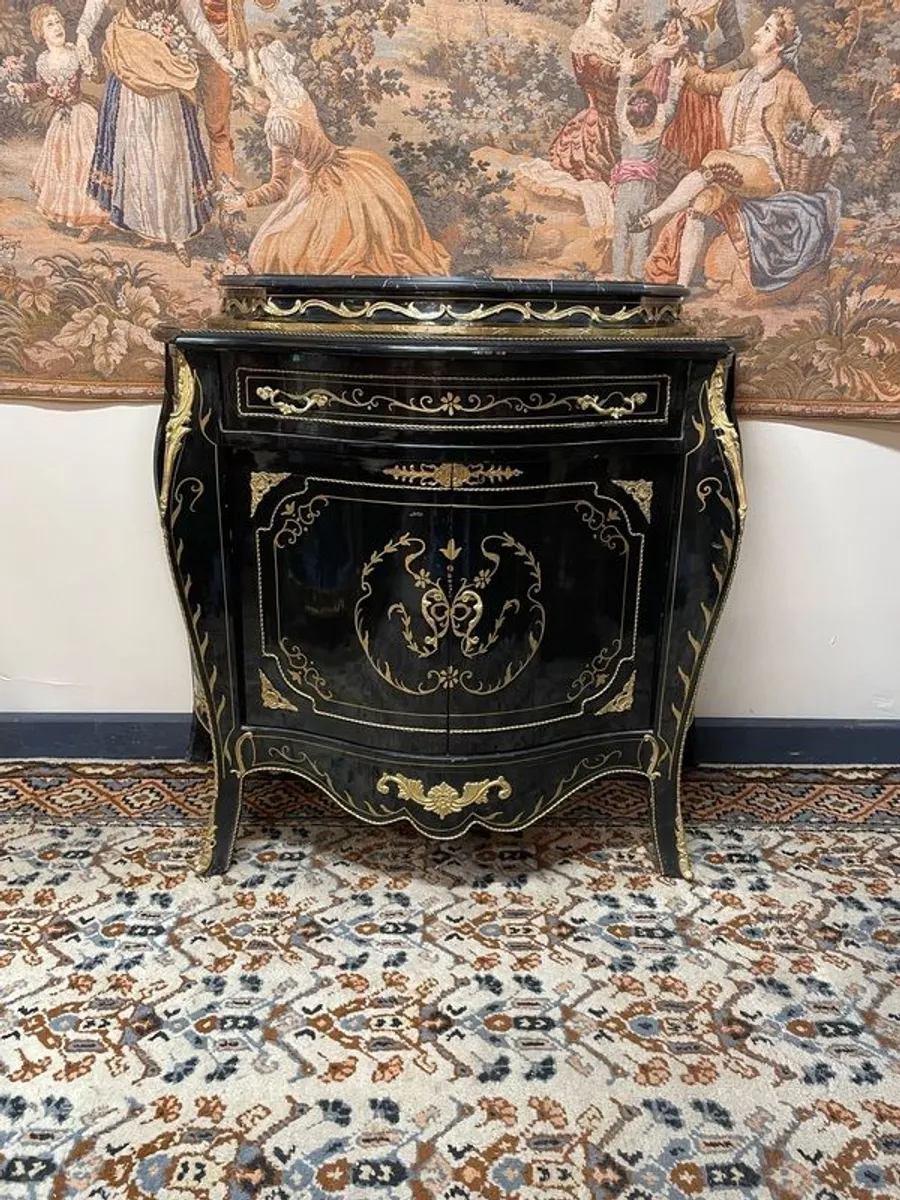 Napoleon III Style Ebonised Side Cabinet with Black Marble Top - Image 2