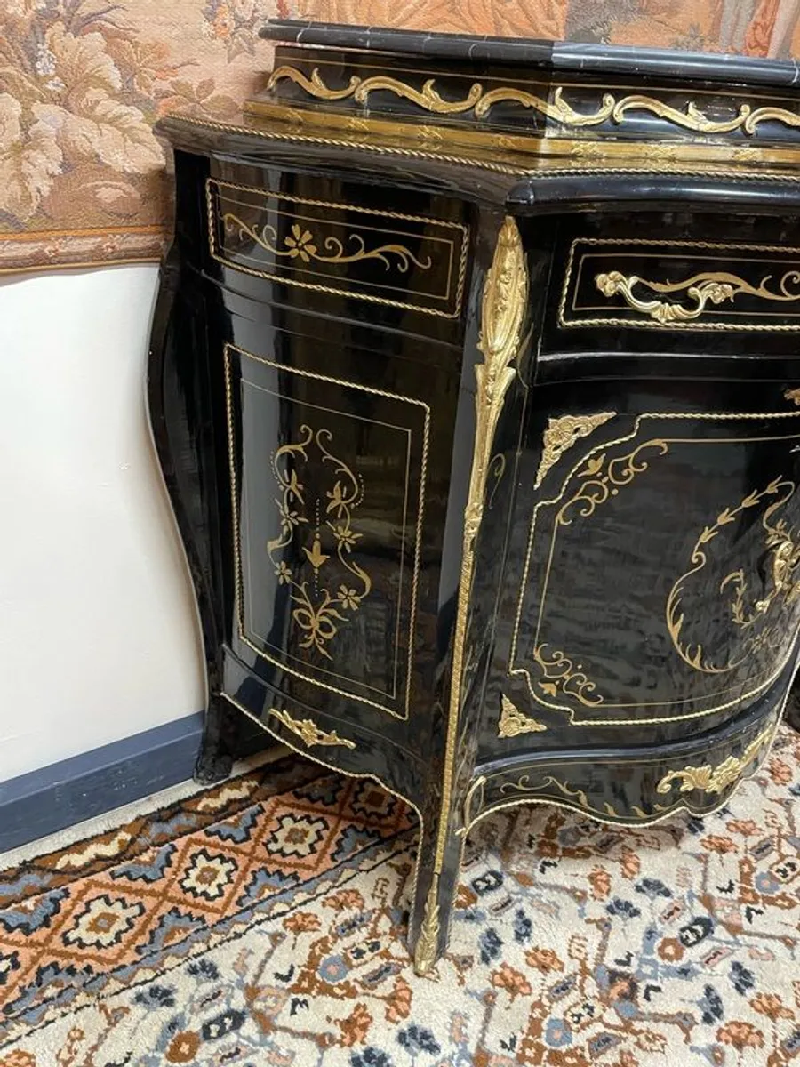Napoleon III Style Ebonised Side Cabinet with Black Marble Top - Image 4