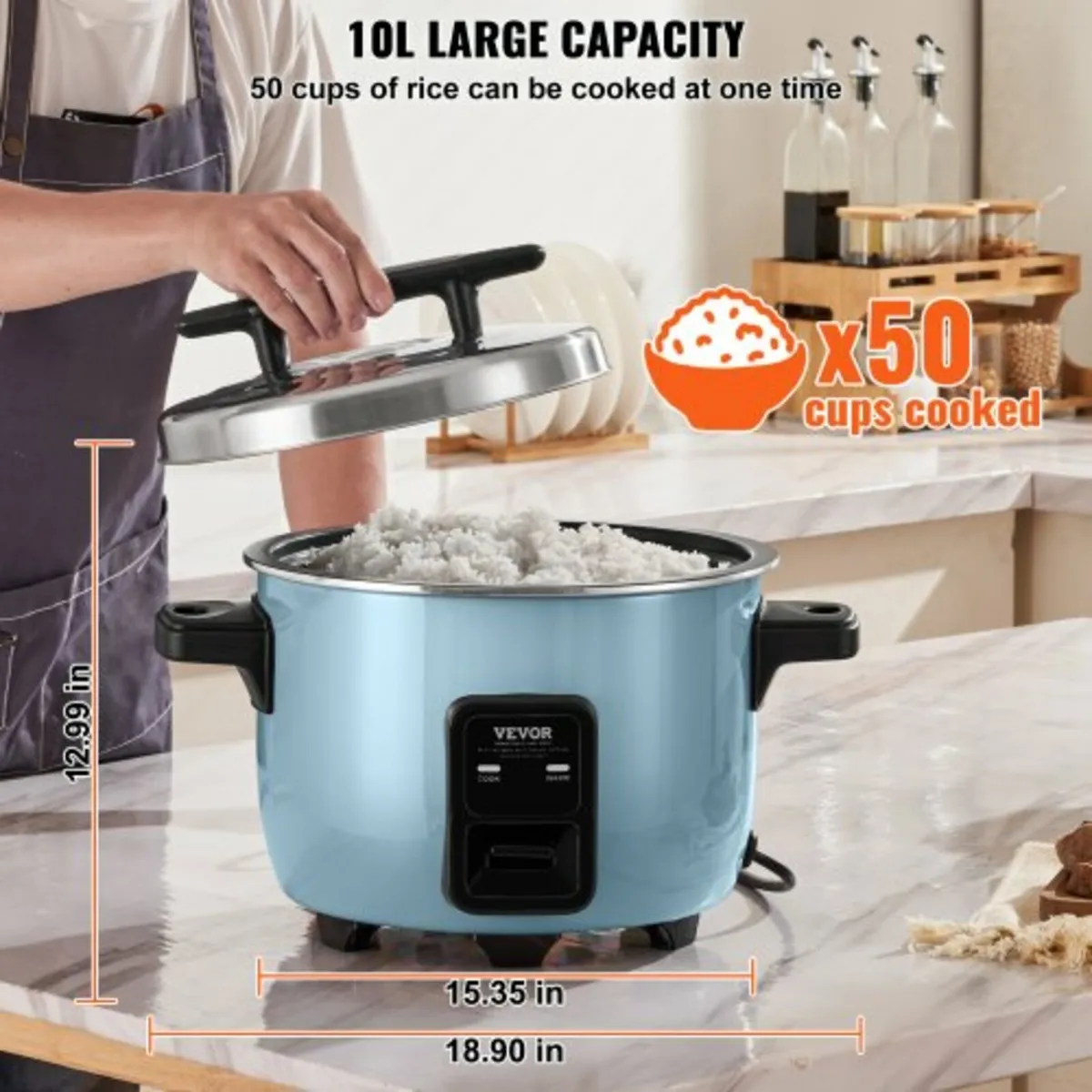 Commercial Rice Cooker 50-Cup Non-Stick Pot 10L 24 - Image 4