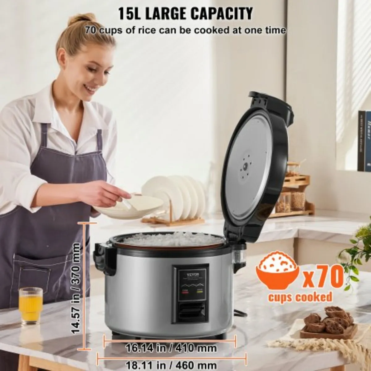 Commercial Rice Cooker 70-Cup Non-Stick Pot 15L 12 - Image 2