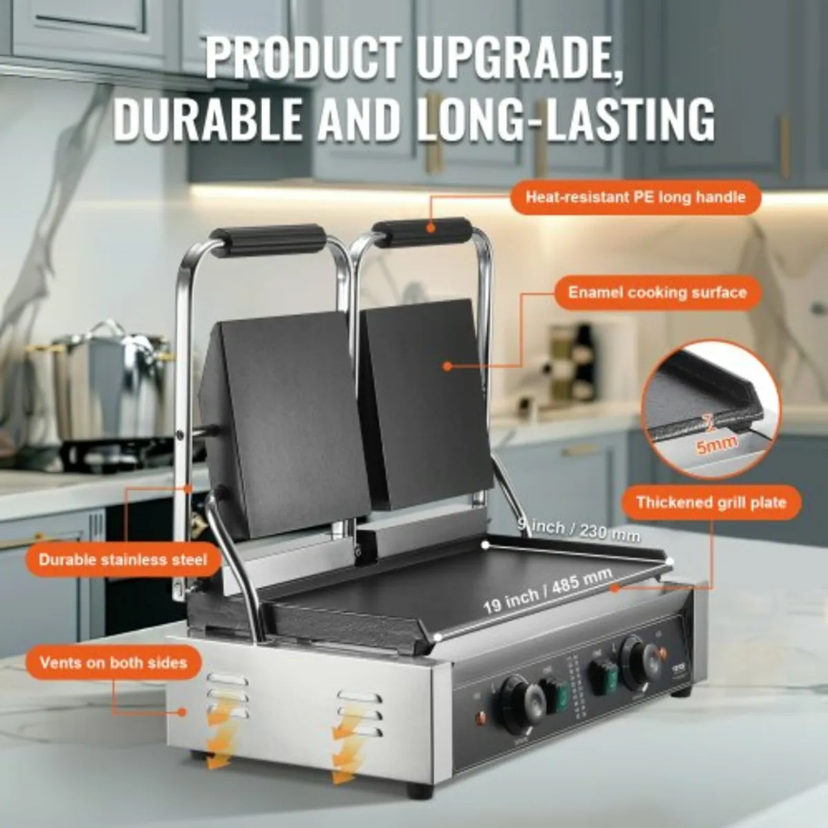 Commercial Panini Press Grill Electric Sandwich Ma - Image 2