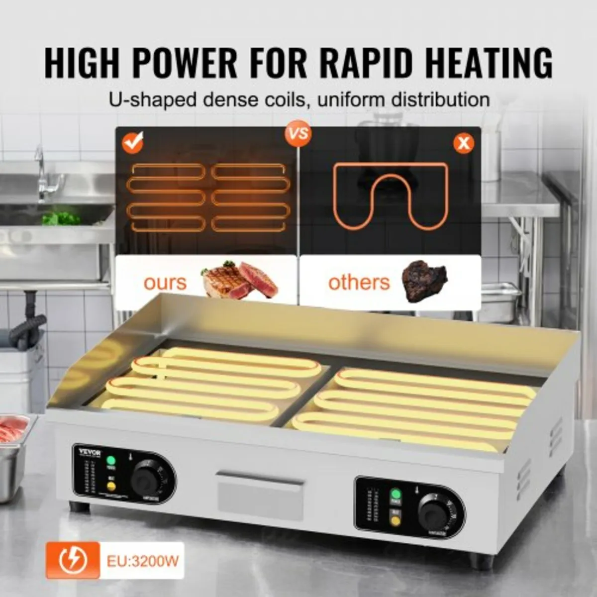 Electric Griddle 4400W Countertop Half-Flat Top Gr - Image 2