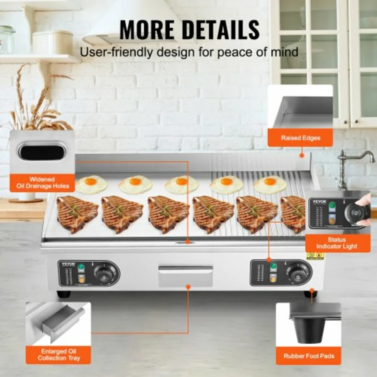 Electric Griddle 4400W Countertop Half-Flat Top Gr - Image 4