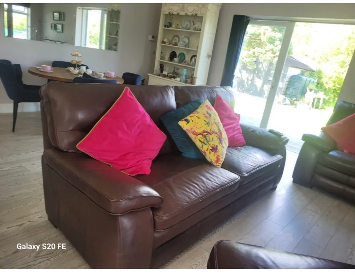 Leather Furniture 3+2+1+Pouf & Round Kitchen Table - Image 1