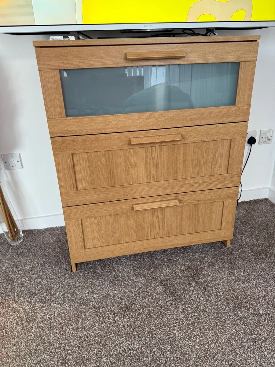 Chest of 3 drawers, white/frosted glass, 78x95 cm - Image 1
