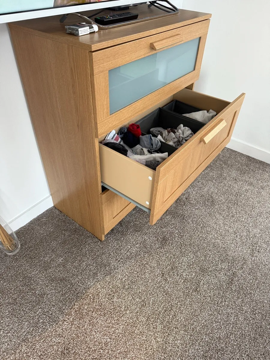 Chest of 3 drawers, white/frosted glass, 78x95 cm - Image 2