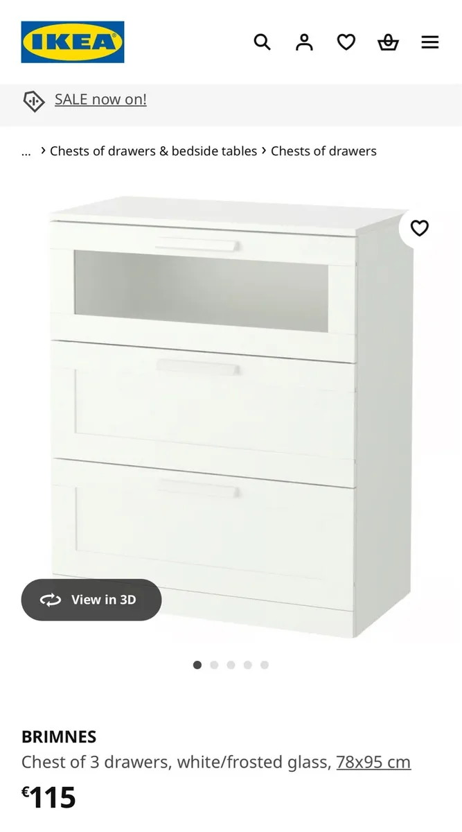 Chest of 3 drawers, white/frosted glass, 78x95 cm - Image 3