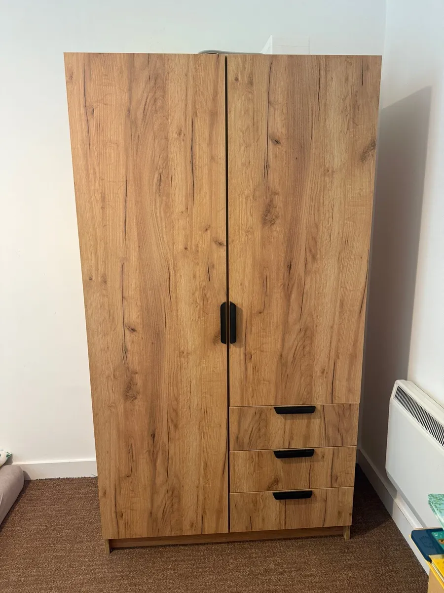 Wardrobe JENSLEV 96x176 2 doors 3 drawers oak colo - Image 1