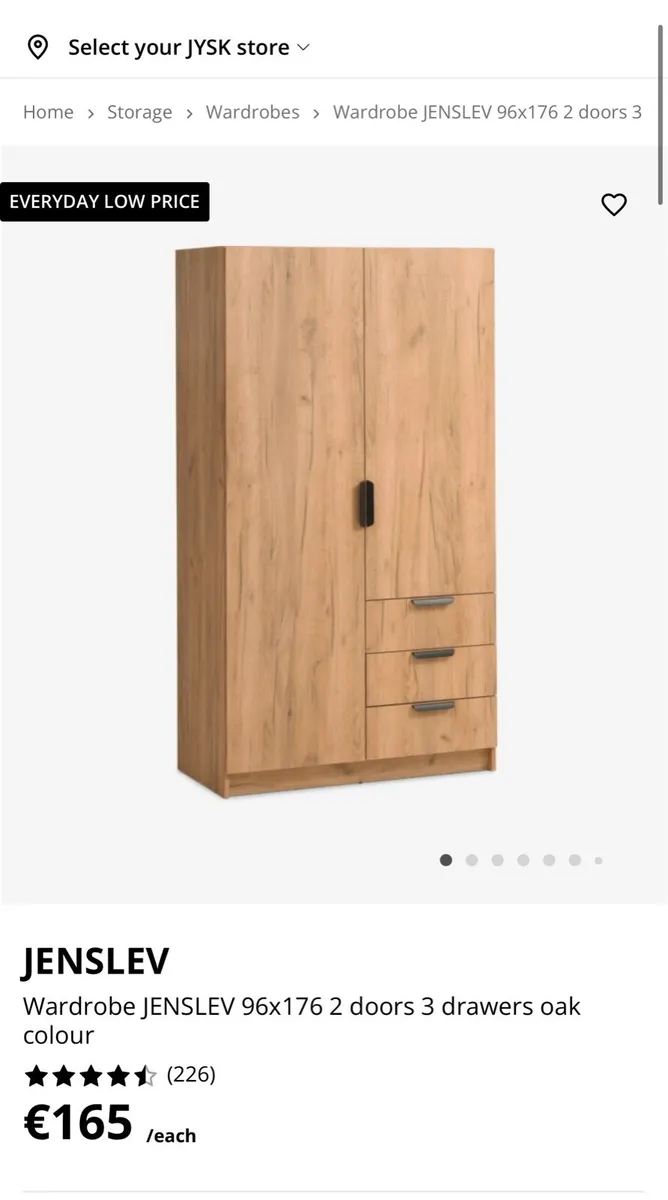 Wardrobe JENSLEV 96x176 2 doors 3 drawers oak colo - Image 3