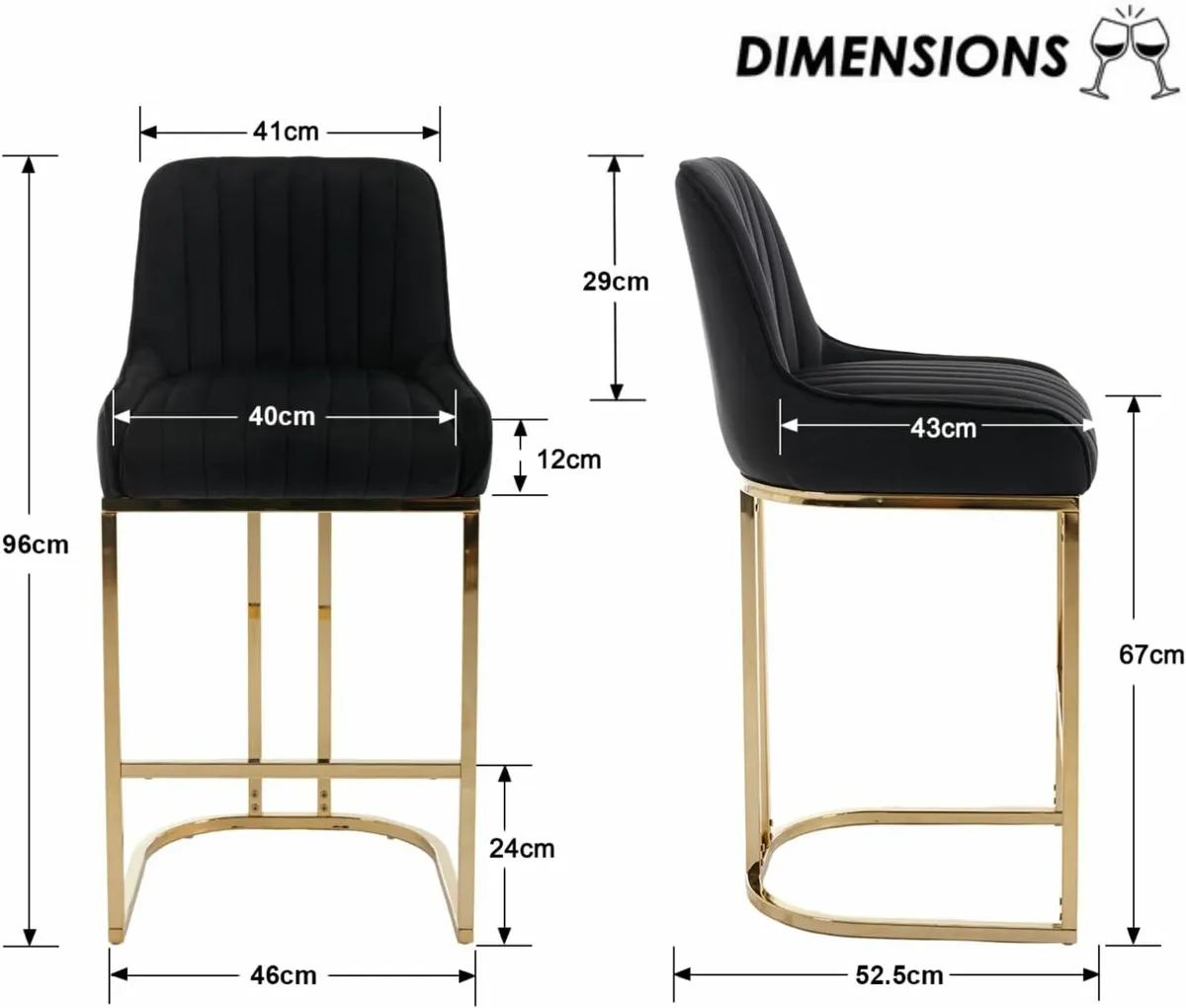 Luxury Velvet Bar Chairs (Set of 2) – Cushioned Br - Image 4