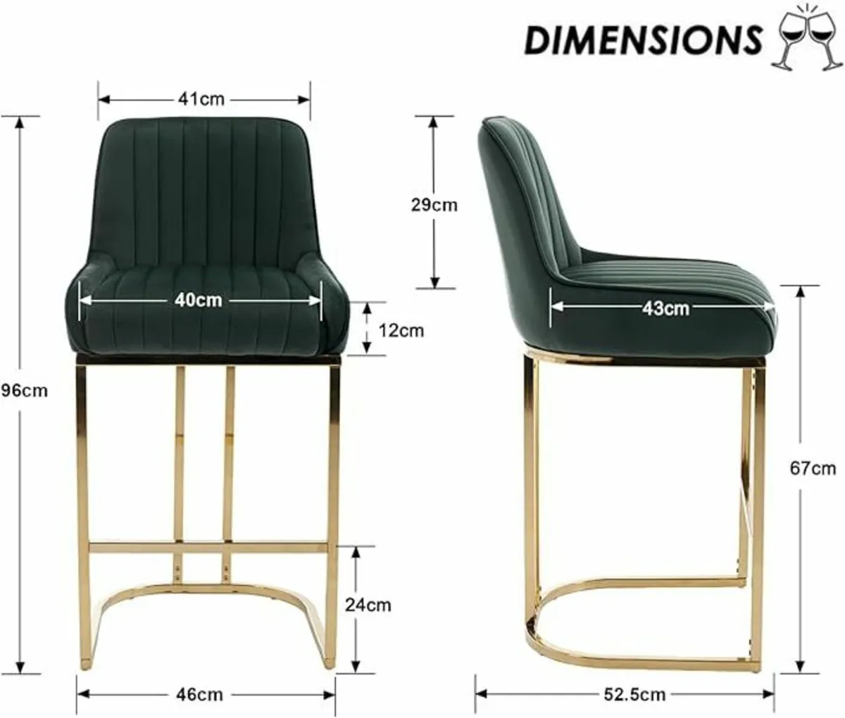 Comfortable Bar Chairs Set of 2 – Velvet High Stoo - Image 2
