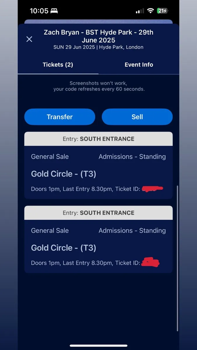 Zach Bryan Hyde park tickets - Image 1
