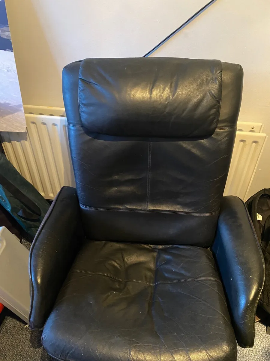 Black leather recliner and swivel chair - Image 1