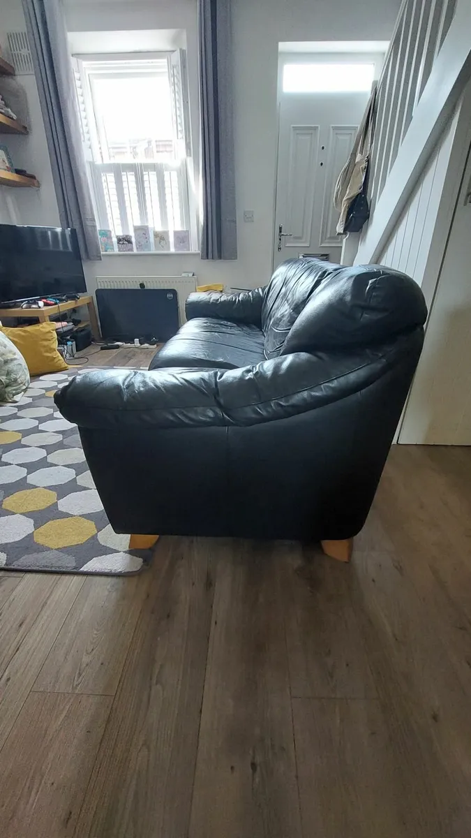 Black leather 3-seater sofa - Image 4