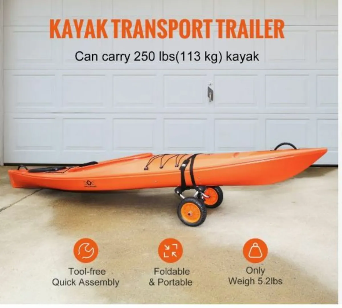 Heavy Duty Kayak Cart, 250lbs Load Capacity - Image 1