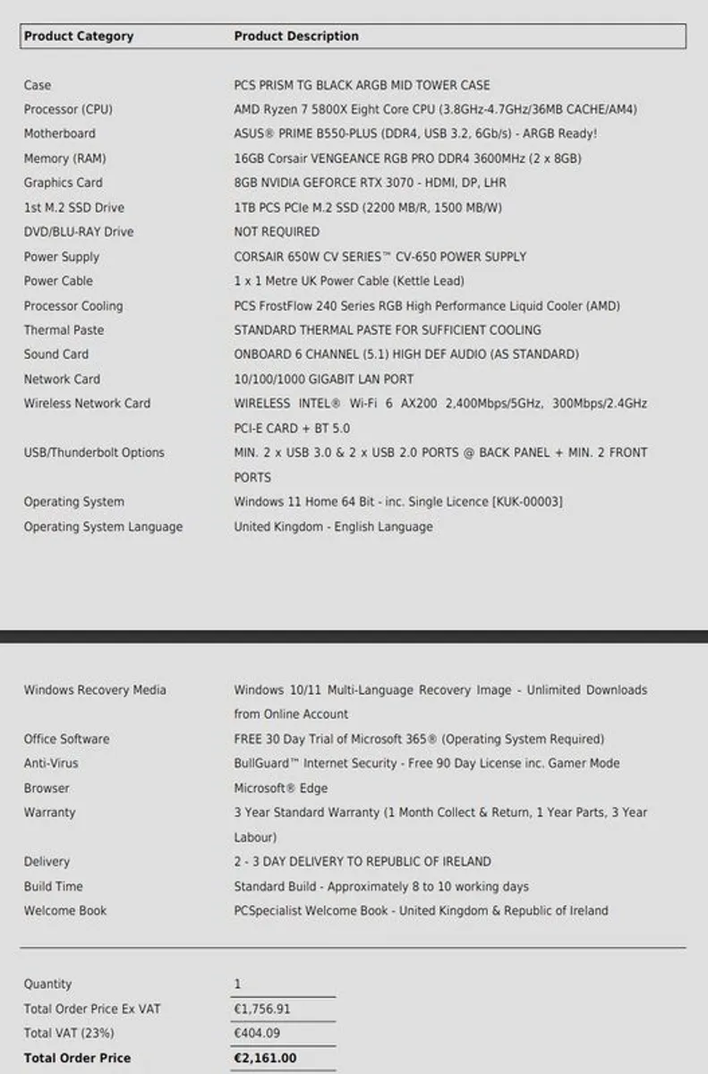 Amd Ryzen 7 5800x, Geforce Rtx 3070 Gaming Pc - Image 3