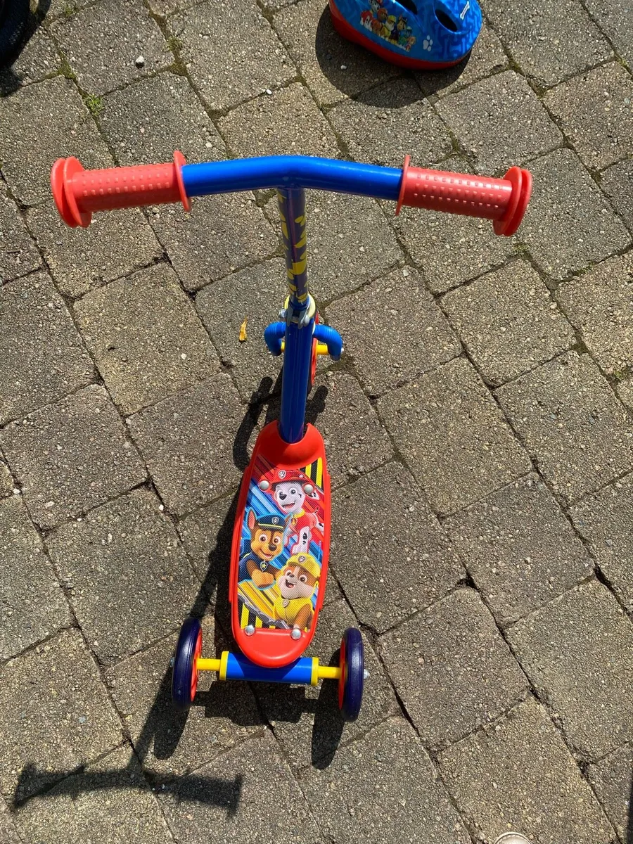 Balance bike, paw patrol scooter and helmet - Image 2