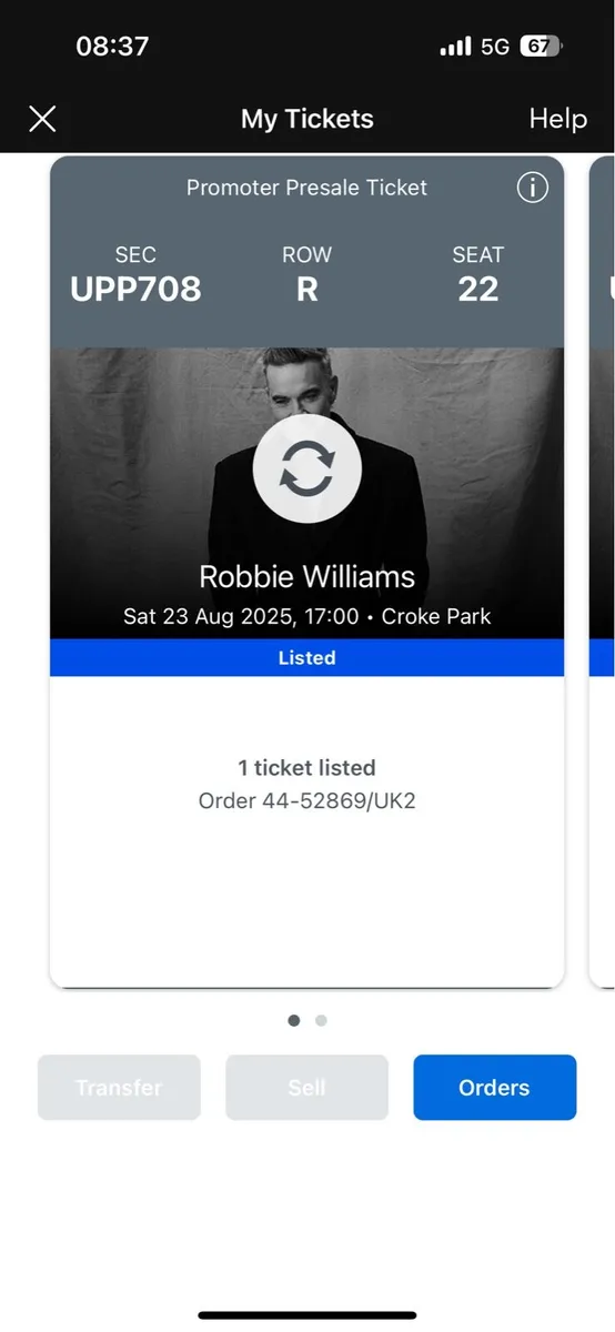 2 Robbie Williams Tickets Croke Park - Image 1