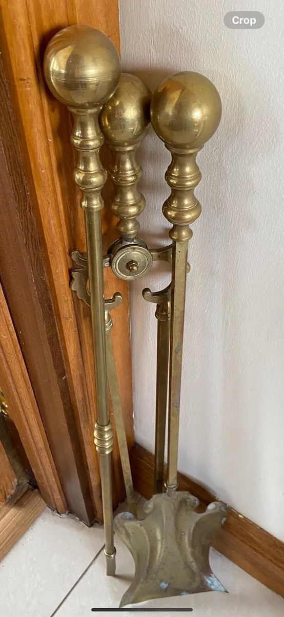 Antique brass fire tongs - Image 1