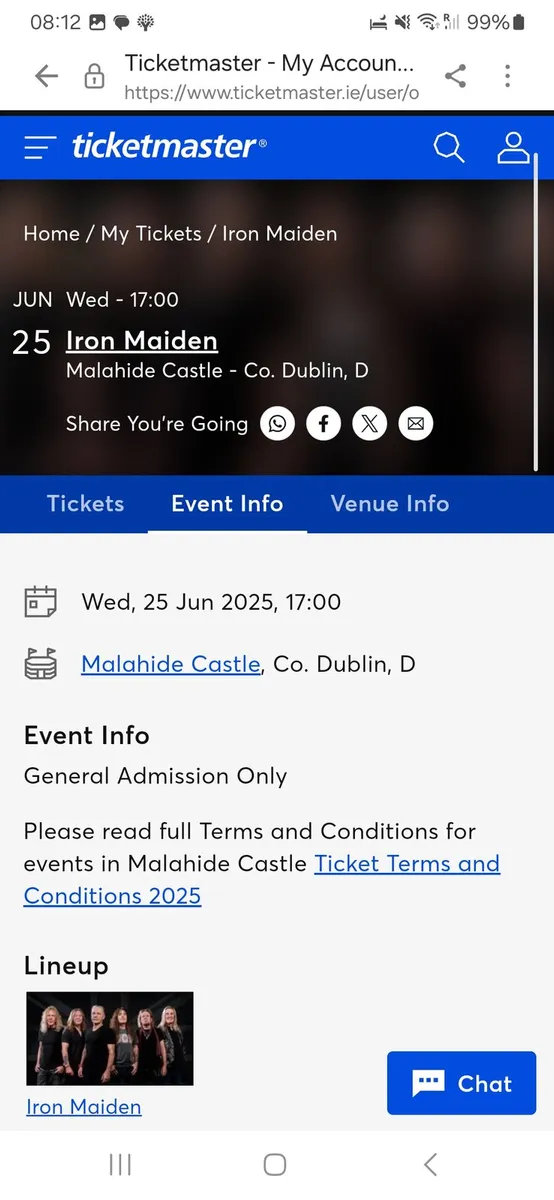 Iron Maiden - 1 ticket Malahide Castle
