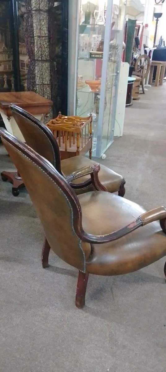 Pair Of Antique Leather Bedroom Chairs - Image 2