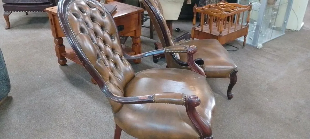 Pair Of Antique Leather Bedroom Chairs - Image 3