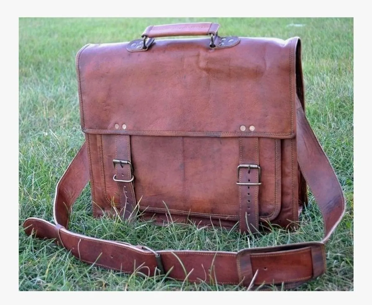 Leather Messenger Laptop Bag Satchel Briefcase - Image 1
