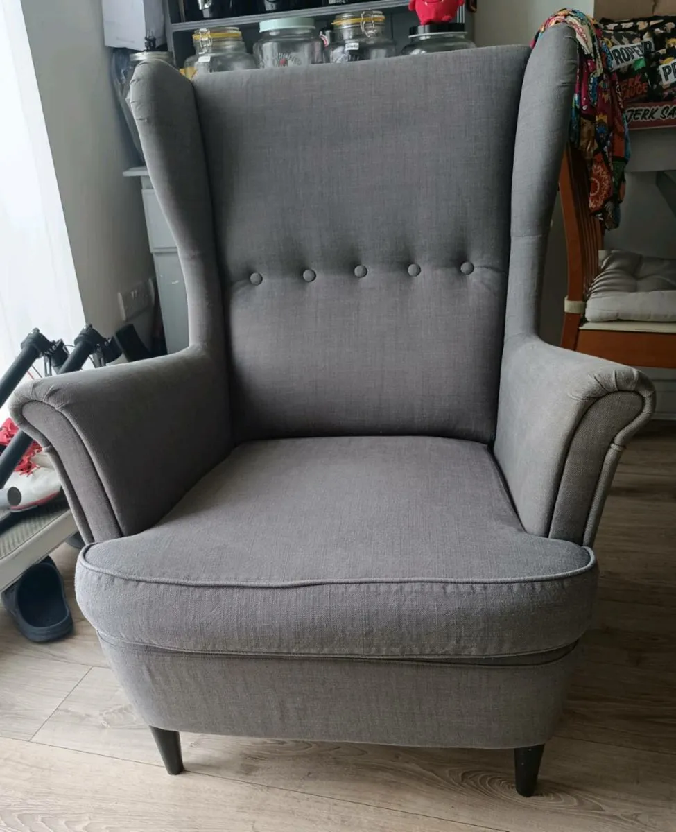 STRANDMON - Wing chair, Nordvalla dark grey - Image 2