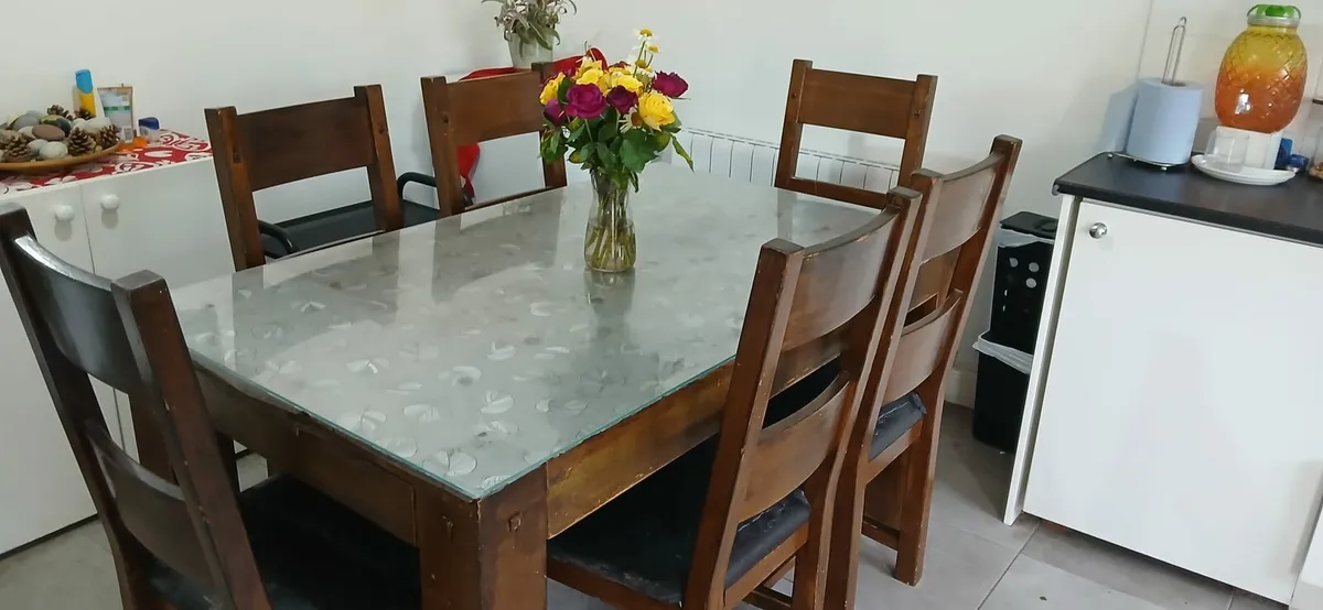 Antique hard wood collection of a table and chairs - Image 2