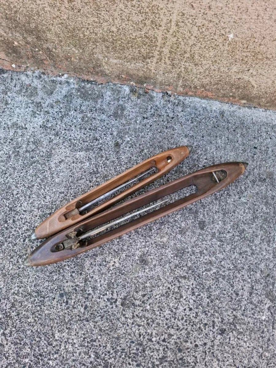 By post only 2 antique wood loom shuttles