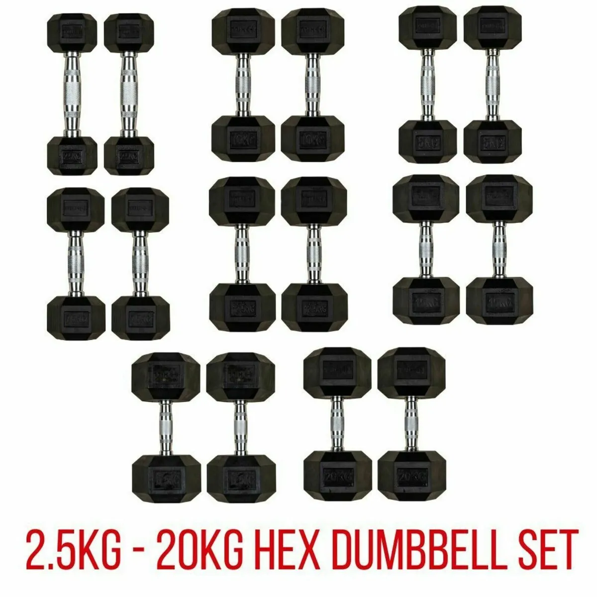 Hill Icon Rubber Hex Dumbbell Set 2.5kg - 20kg - Image 1