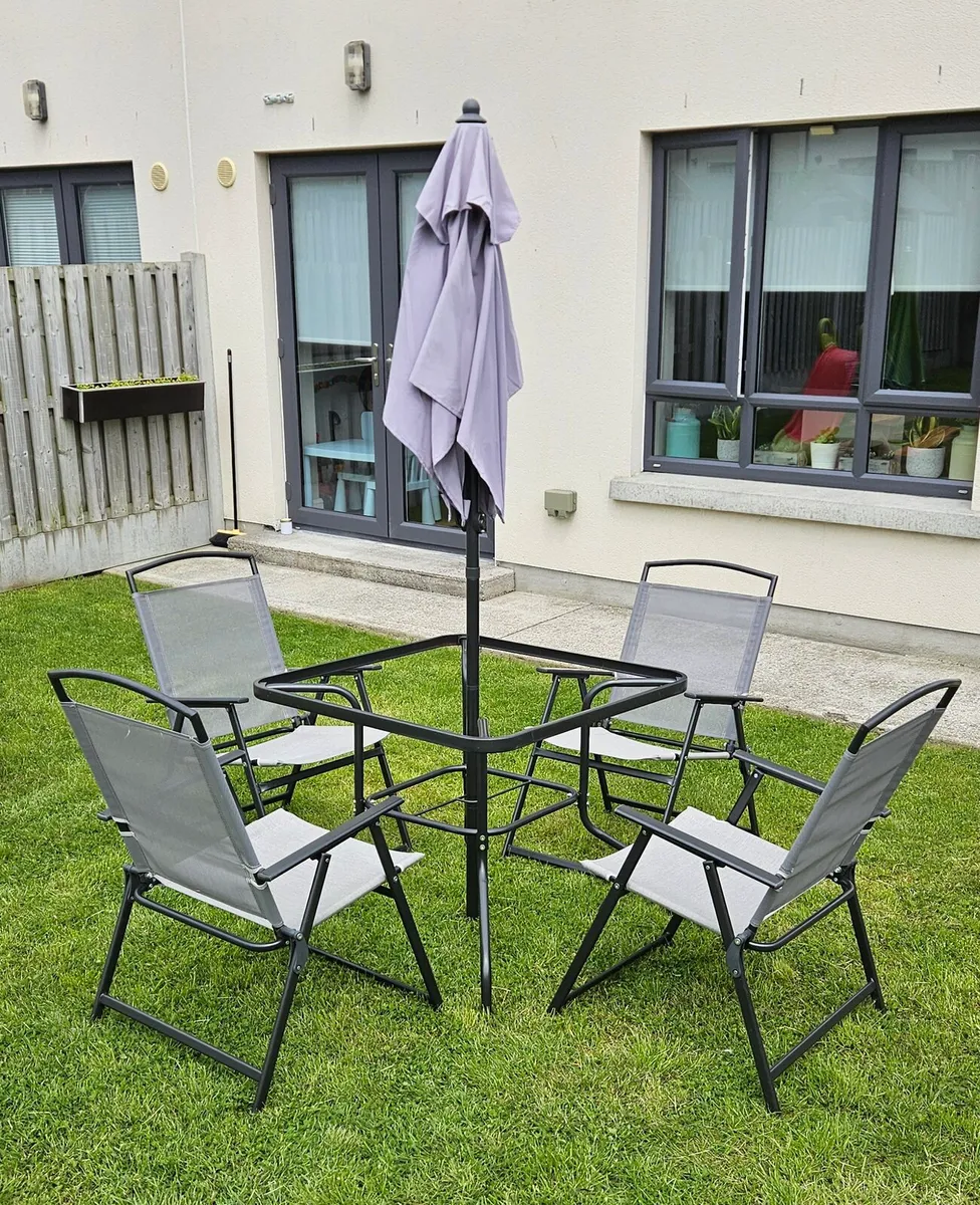 4-Seater Garden Dining Set and Parasol - Image 2