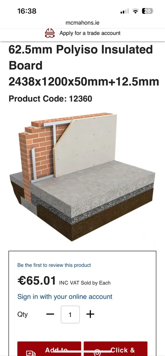 Insulated Plasterboard 62.5mm