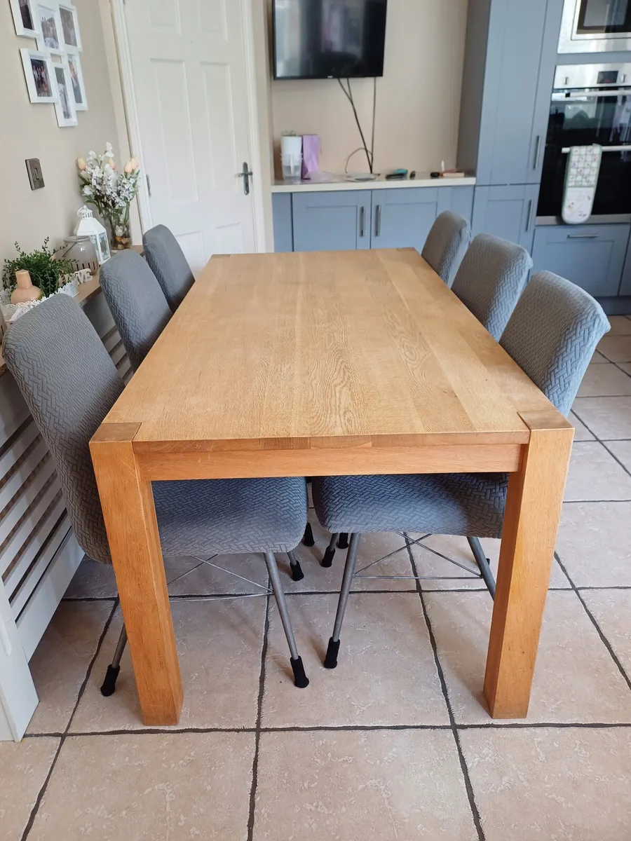 Oak Kitchen Table + 6 Grey Chairs - Image 2