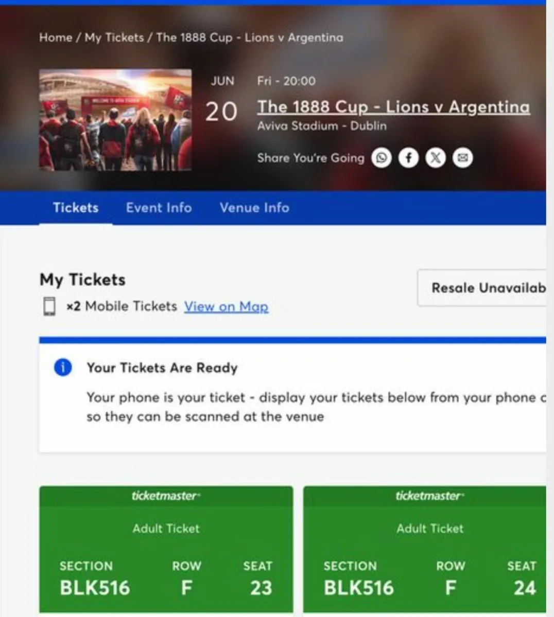 2 x Lions v Argentina tickets - Below face value! - Image 2