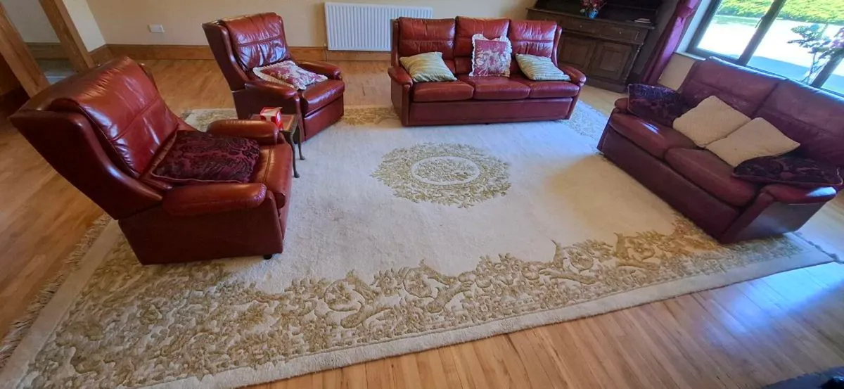 Pure wool genuine 10 x15ft large rug cream & gold - Image 3