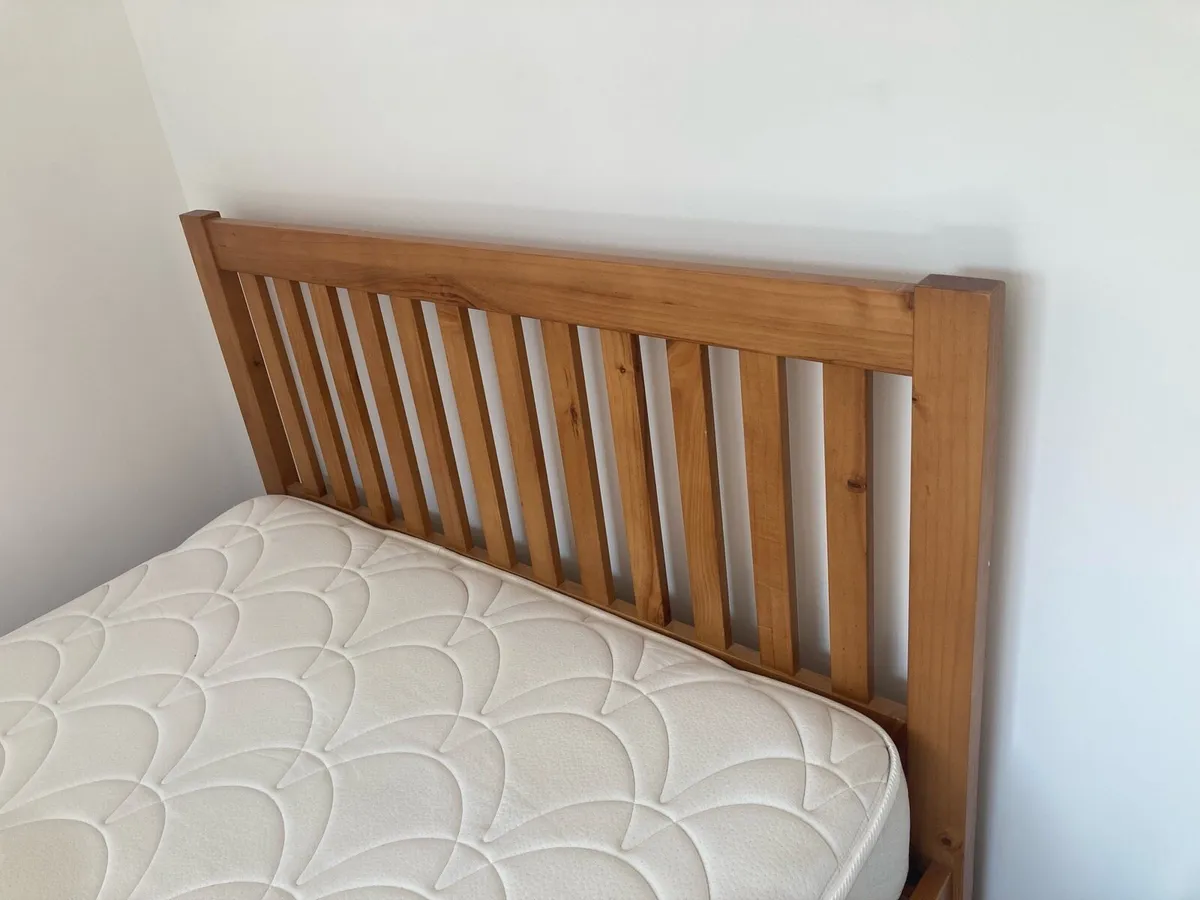 Solid wooden double bed frame with mattress - Image 1