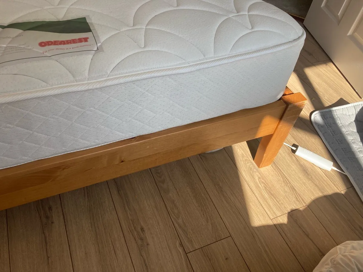 Solid wooden double bed frame with mattress - Image 3