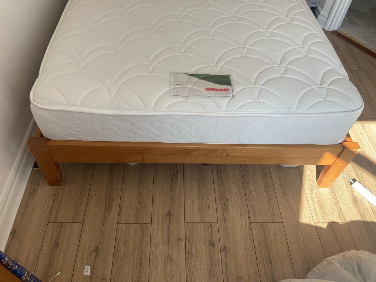 Solid wooden double bed frame with mattress - Image 4