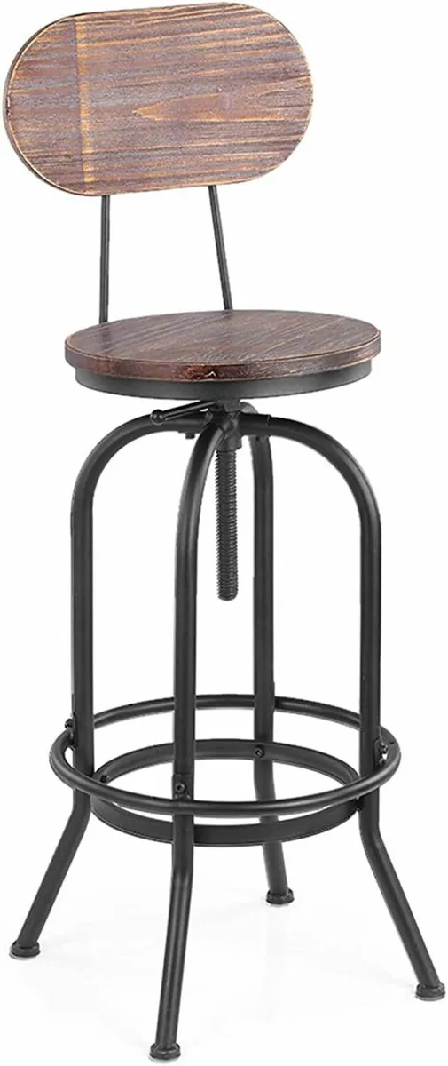 Swivel Bar Stool Adjustable Retro Pinewood Iron - Image 2
