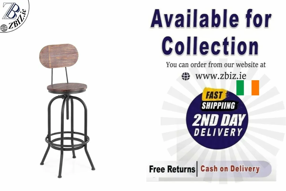 Swivel Bar Stool Adjustable Retro Pinewood Iron - Image 1