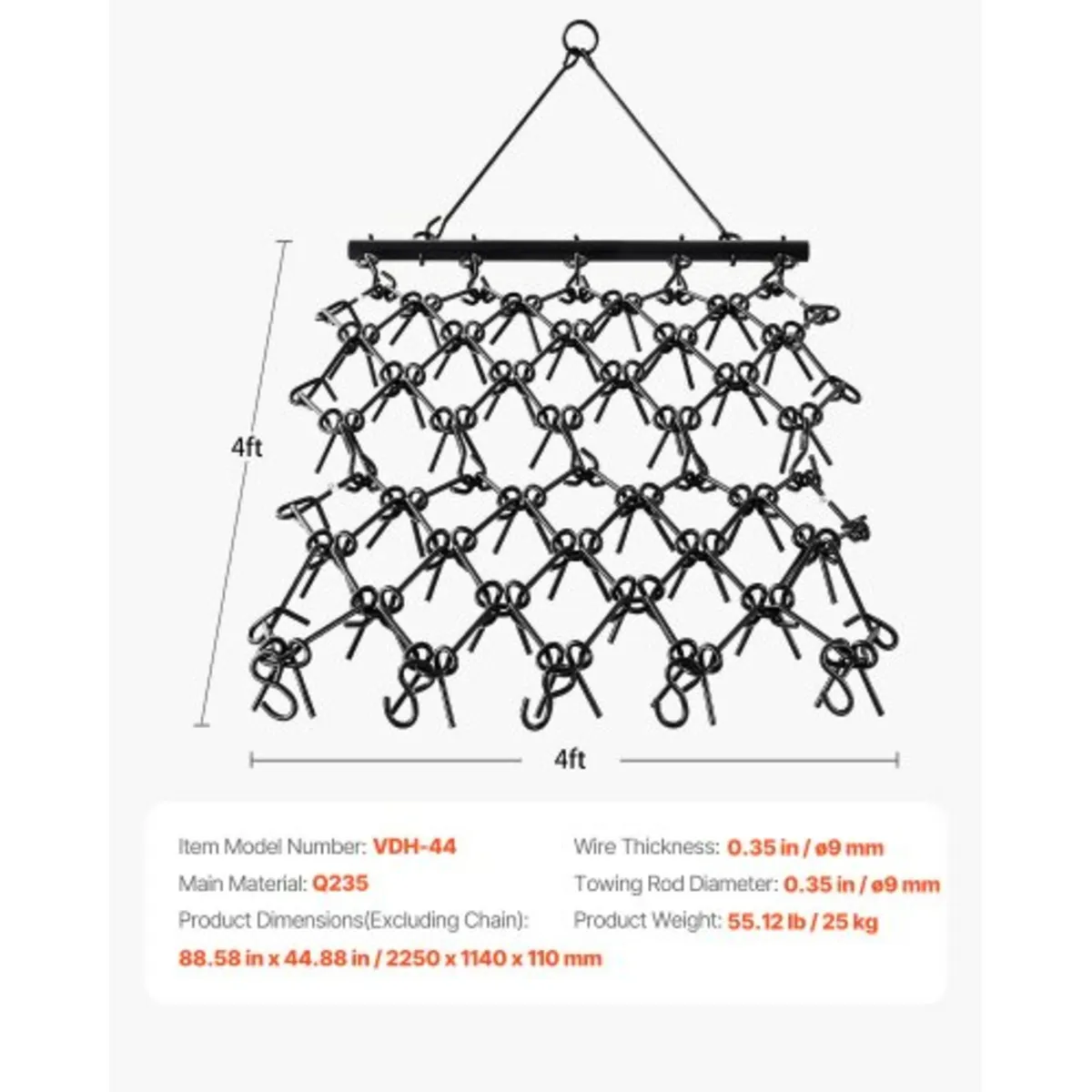 Drag Harrow 4 x 4 ft Chain Harrow ATV Lawn Rake fo - Image 2