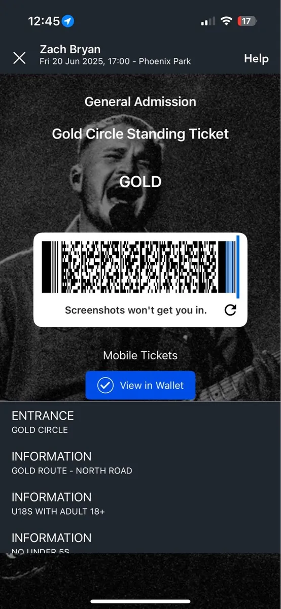 Zach bryan friday 20th golden circle ticket