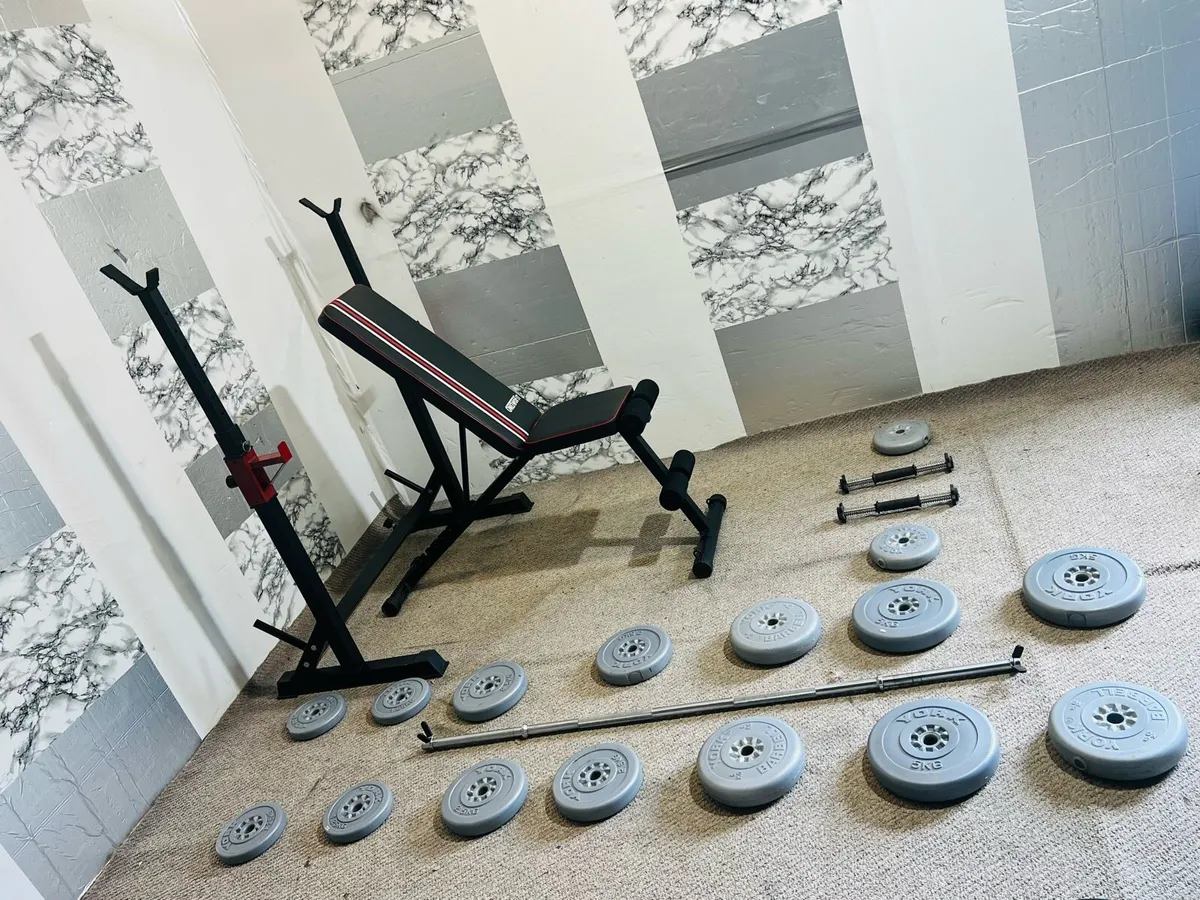 Adjustable rack weights bench barbell dumbbells - Image 1